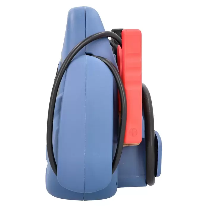 Cartrend Starthilfegerät LI-IO M. - Li-Ionen, 12 V - Blaues Starthilfegerät mit schwarzen Kabeln und roter Klemme für Fahrzeuge.