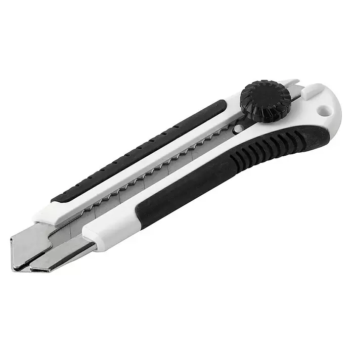 Mondelin Cuttermesser - Klingenbreite: 25 cm, Abbrechklinge - Schwarz-weißes Cuttermesser mit einziehbarer Klinge und texturiertem Griff.