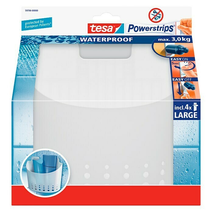 Tesa Powerstrips Waterproof Douchekorf (Kunststof, Wit)
