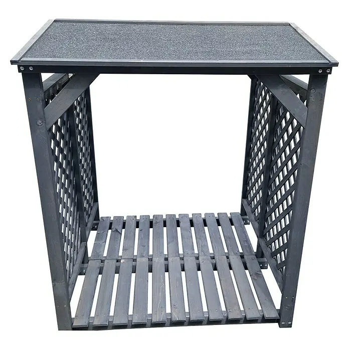 Promadino Kaminholzregal - 120 x 118 x 148 cm, Holz, Grau - Überdachter Holzunterstand mit Lattenrostwänden und Holzrostboden, ideal für die Lagerung von Brennholz im Freien.