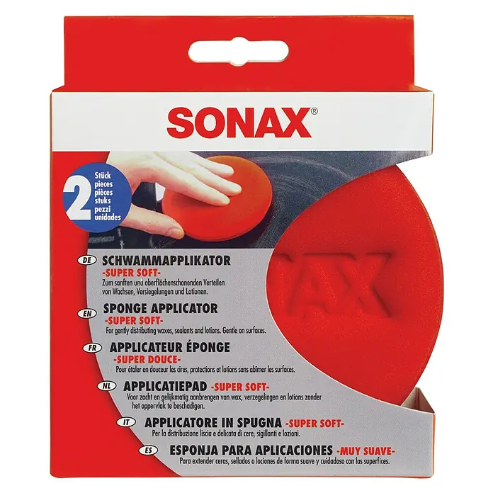 Sonax Autoschwamm Applikator soft - Geeignet für: Wachse, Rot - Sonax Schwamm-Applikator, superweich, zum sanften Auftragen von Wachs, Versiegelungen und Lotionen, 2 Stück für schonende Oberflächenbehandlung.