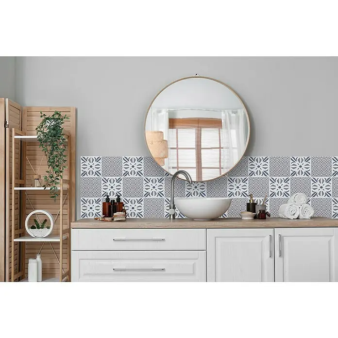 D-c-fix Fliesensticker Wall Tiles Cubia - 6 Stk., 15 x 15 cm, Blau - Badezimmer Waschbeckenbereich mit dekorativen Fliesenaufklebern, die ein stilvolles und sauberes Ambiente schaffen.