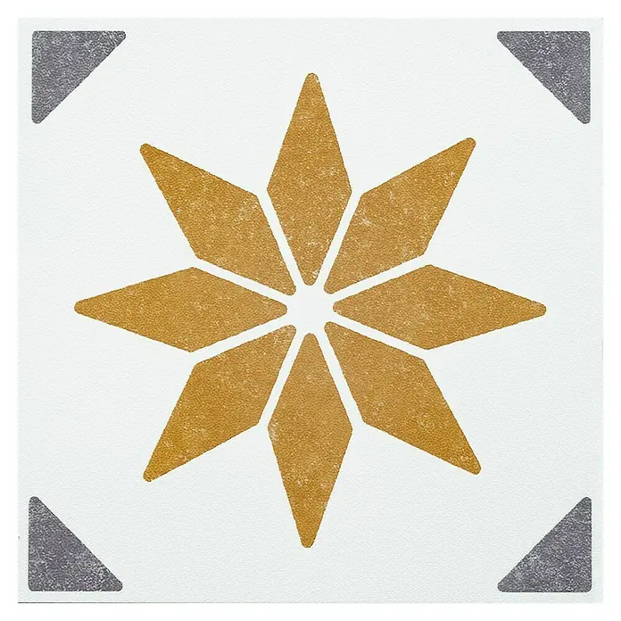 D-c-fix Fliesensticker Wall Tiles Alia - 6 Stk., 15 x 15 cm, Gold - Dekorative Fliese mit goldenem Sternmuster und grauen Akzenten in den Ecken. Ideal für stilvolle Wand- und Bodengestaltungen.