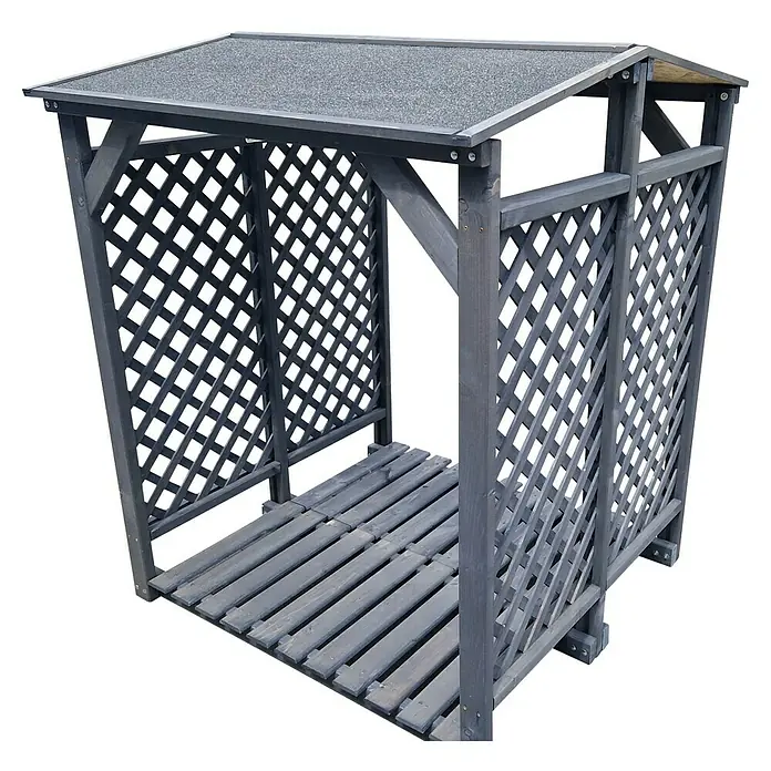 Promadino Kaminholzregal - 120 x 118 x 148 cm, Holz, Grau - Holzunterstand aus grauem Holz mit Lattenmuster für den Garten. Die Holzkonstruktion bietet Schutz vor Wind und Wetter.