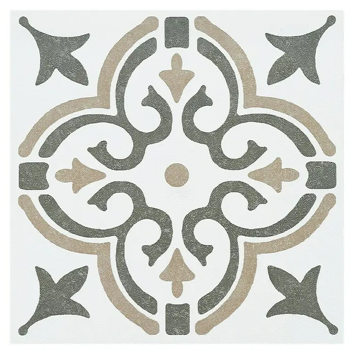 D-c-fix Fliesensticker Wall Tiles Jamila - 6 Stk., 15 x 15 cm, Olive - Elegante Fliesen mit einem detailreichen, floralen Muster in Grau- und Beigetönen, ideal für stilvolle Innenräume.