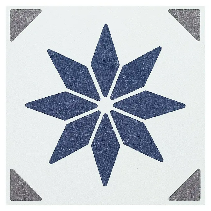 D-c-fix Fliesensticker Wall Tiles Alia - 6 Stk., 15 x 15 cm, Blau - Keramikfliese mit blauem Sternmuster und grauen Eckdetails. Die Fliese besticht durch ihr dekoratives Design und hochwertige Verarbeitung.