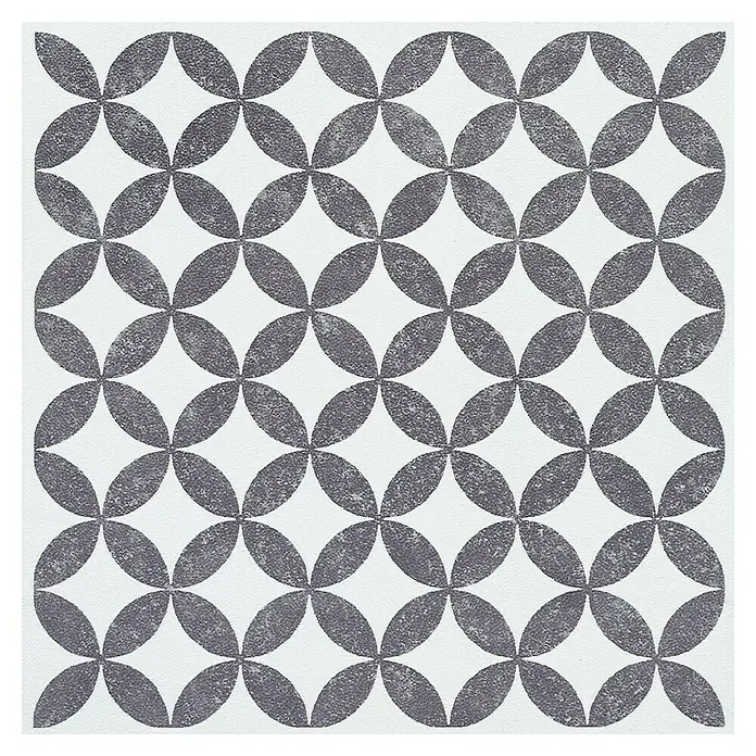 D-c-fix Fliesensticker Wall Tiles Amira - 6 Stk., 15 x 15 cm, Grau - Quadratische Fliese mit einem sich wiederholenden Muster aus sich überlappenden grauen Kreisen auf einem weißen Hintergrund für ein elegantes Design.