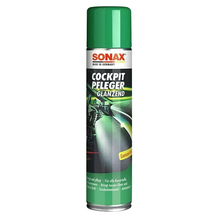 Sonax Cockpit-Spray - Lemon, 400 ml - Abbildung einer Sprühdose Sonax Cockpit Pfleger Glänzend, ein Produkt zur Reinigung und Pflege von Auto-Cockpits.