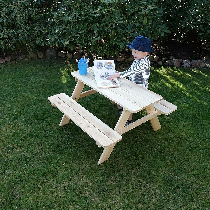 Promadino Kinder-Picknicktisch (90 x 90,7 x 49, Kiefer, Natur)