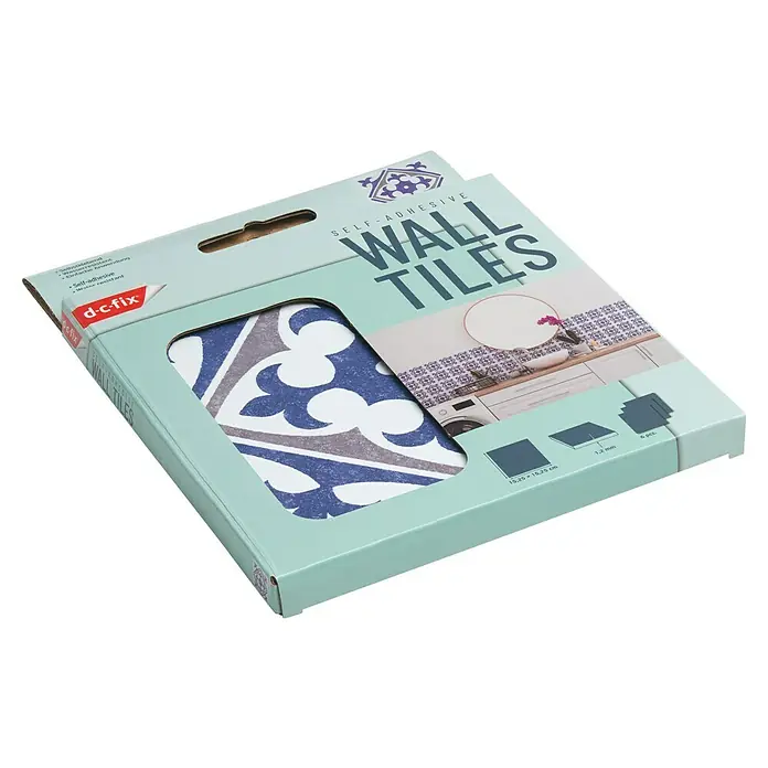 D-c-fix Fliesensticker Wall Tiles Nadia - 6 Stk., 15 x 15 cm, Blau - Eine Packung selbstklebende Wandfliesen von d-c-fix mit blau-weißem Muster, ideal zur einfachen und schnellen Dekoration von Wänden.