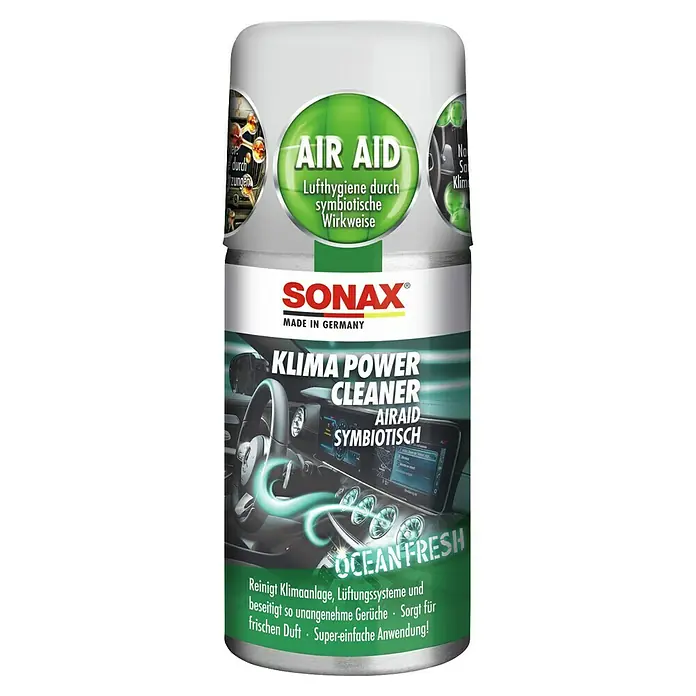 Sonax Klimaanlagen-Reiniger Anti-Geruchsformel - 100 ml - Produktbild eines Sonax Klima Power Cleaner Air Aid zur Reinigung und Desinfektion von Klimaanlagen im Auto.