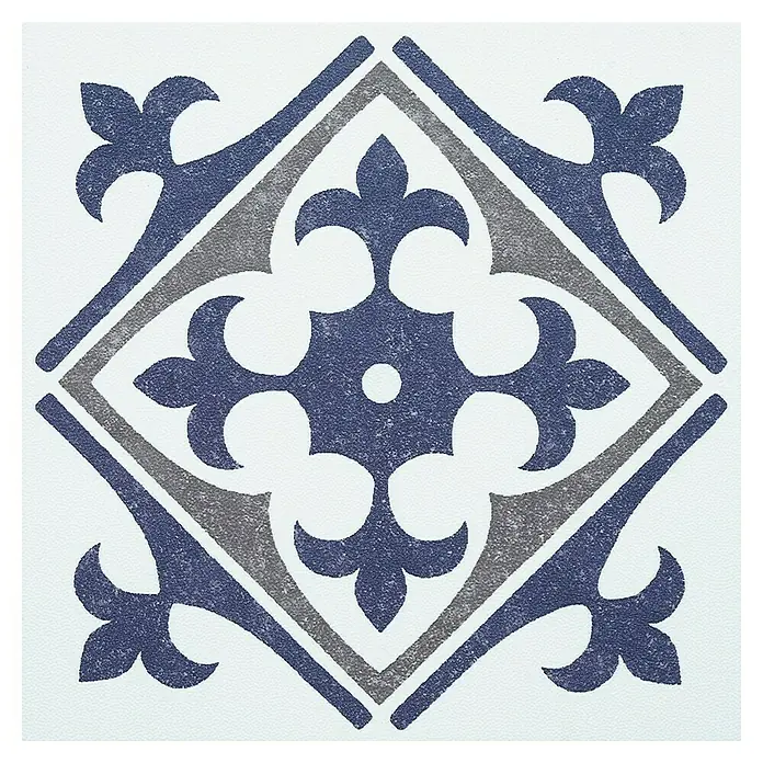 D-c-fix Fliesensticker Wall Tiles Nadia - 6 Stk., 15 x 15 cm, Blau - Quadratische Fliese mit blauem, floralem Muster und grauen Akzenten, ideal für Küche und Bad.