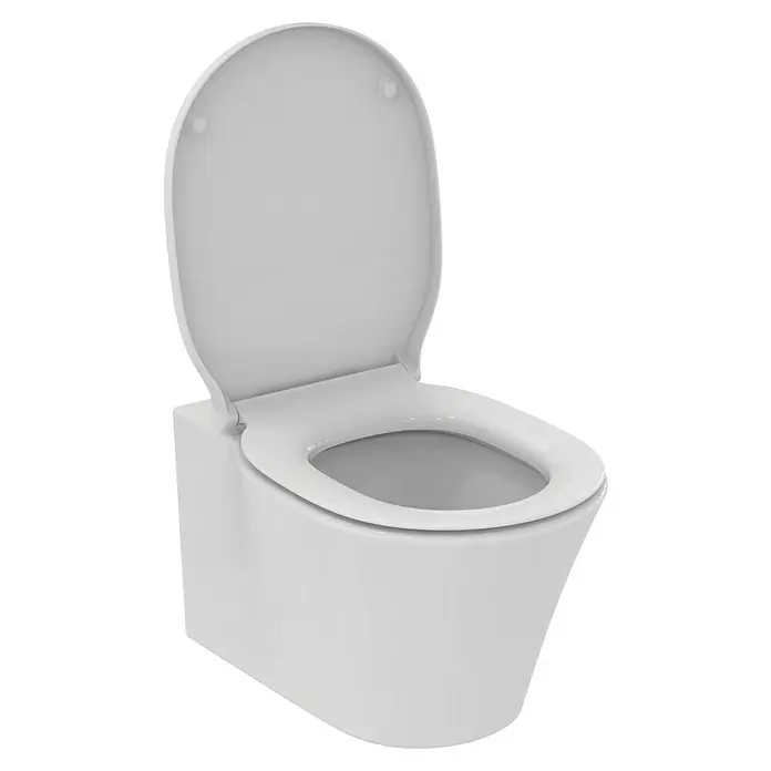 Ideal Standard Connect Air Wand-WC-Set AquaBlade - Spülrandlos, Ohne Spezialglasur, Spülform: Tief, WC Abgang: Waagerecht, Weiß - Ein elegantes, wandhängendes WC mit offenem Deckel, das modernes Design und Funktionalität für jedes Badezimmer bietet.