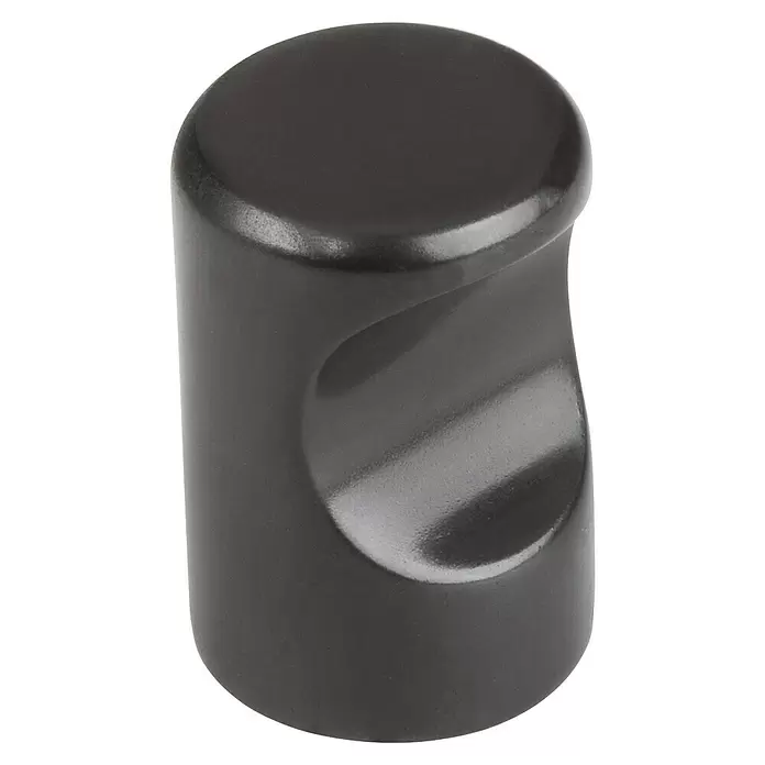 Walteco Möbelknopf Venlo - Durchmesser: 15 mm, Sonstige, Schwarz - Dunkelgrauer zylindrischer Knopf mit einer gebogenen Aussparung.