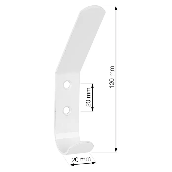Walteco Garderobenhaken A2 - L x B x H: 119 x 20,2 x 45 mm, Anzahl Haken: 2 Stk., Weiß - Weißer Wandhaken, 120mm lang, mit 20mm tiefem Vorsprung und zwei Befestigungslöchern.