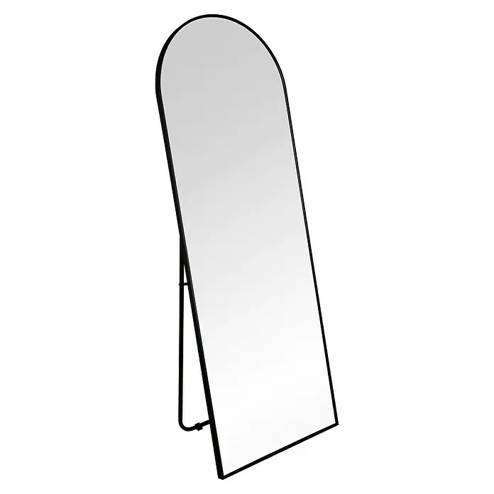 Standspiegel Mira - 57 x 160 cm, Schwarz, Metall - Elegantes, rahmenverziertes Stehspiegel für das Schlafzimmer. Der Spiegel sorgt für eine perfekte Reflexion und ist ein dekoratives Element.
