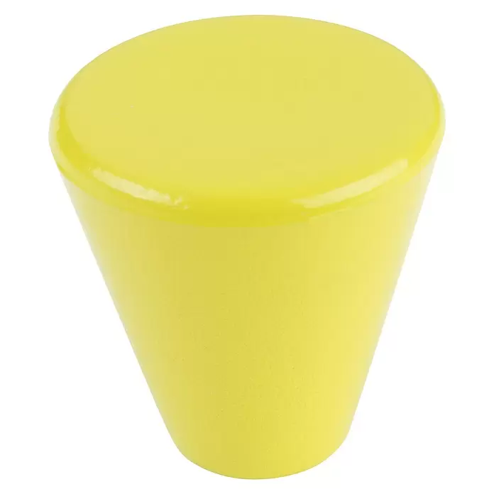 Walteco Möbelknopf - Durchmesser: 23 mm, Kunststoff, Grün - Ein leuchtend gelbes, konisches Objekt mit glatter Oberseite.