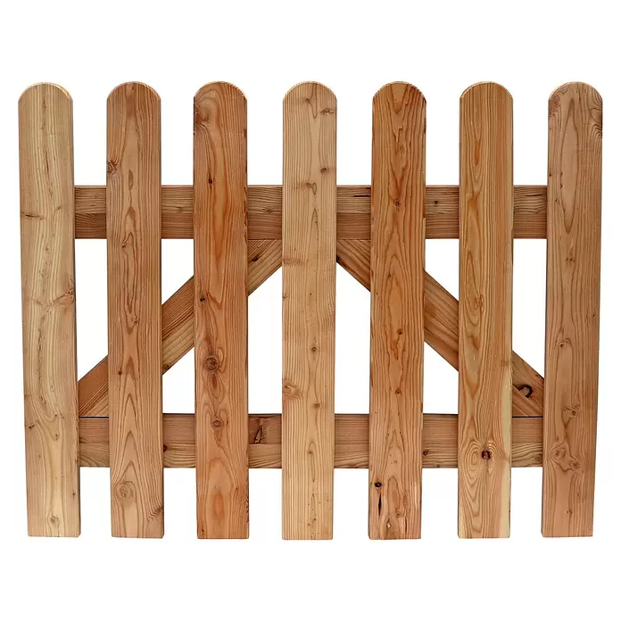 Joda Zauntor Lübeck - 100 x 80 cm, Holz - Hellbraunes Holzzauntor mit abgerundeten Spitzen und diagonalen Streben.