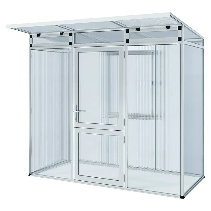 KGT Gewächshaus Linea I - Außenmaß inkl. Dachüberstand (B x T): 233 x 210 cm, 10 mm, Pressblank - Ein geräumiges Gewächshaus mit Polycarbonatplatten und einer Tür bietet den idealen Platz für Pflanzen.
