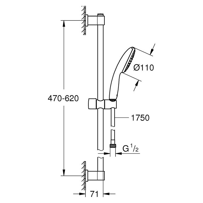 Grohe Vitalio Start Brausegarnitur 110 (Lochabstand: 47 cm - 62 cm, Silber, Kunststoff) | BAUHAUS