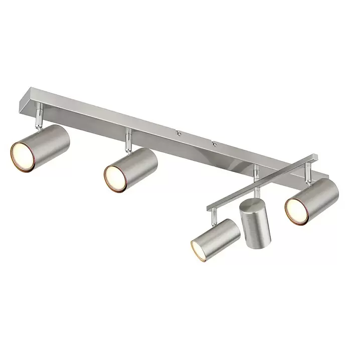 Globo Robby LED-Deckenleuchte - 35 W, L x B x H: 70 x 35 x 17 cm, Nickel-matt - Deckenleuchte mit fünf verstellbaren, zylindrischen Strahlern aus gebürstetem Silber.