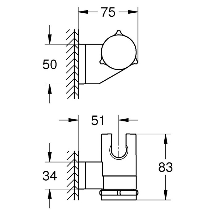 Grohe QuickFix Brausehalter Vitalio Universal (Kunststoff, Schwarz, Matt) | BAUHAUS