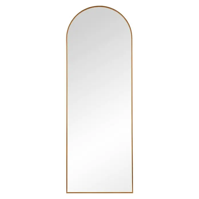Standspiegel Mira - 57 x 160 cm, Gold, Metall - Dieser Artikel zeigt einen grossen, eleganten, gewölbten Spiegel mit Holzrahmen. Der Spiegel ist schlank und hoch.