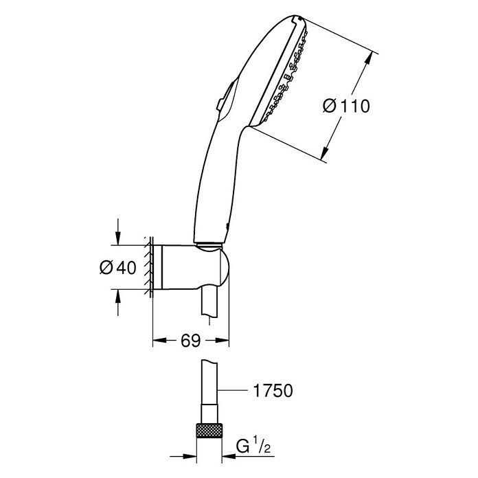 Grohe QuickFix Vitalio Start Brausegarnitur II WS8 (Art Strahl: Brauseregen, Jetstrahl, Schwarz, Kunststoff, Matt) | BAUHAUS