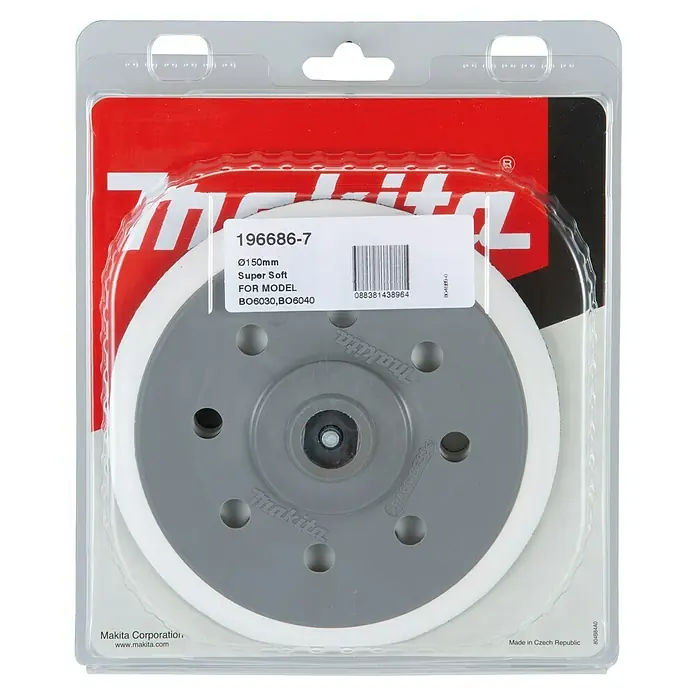 Makita Schleifscheibe Superweich 196686-7 - Durchmesser: 150 mm, Passend für: Makita Exzenterschleifer 6030 und 6040 - Makita 196686-7 Schleifteller Ø150mm "Super Soft" für die Modelle BO6030 und BO6040, ideal für feine Polierarbeiten.