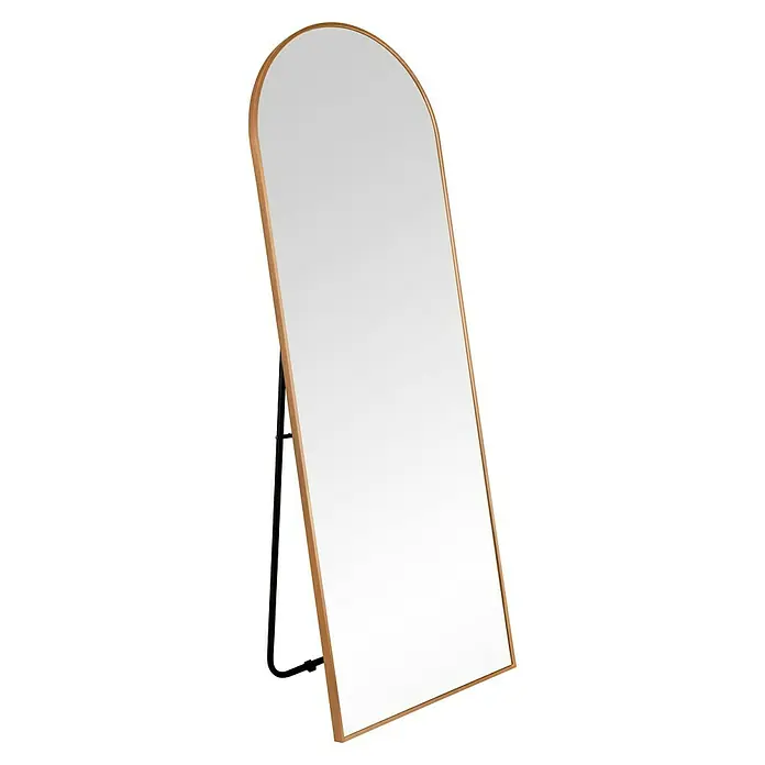 Standspiegel Mira - 57 x 160 cm, Gold, Metall - Freistehender Spiegel mit Holzrahmen und schwarzem Ständer. Ideal für Schlafzimmer oder Ankleidezimmer, um den gesamten Look zu überprüfen.