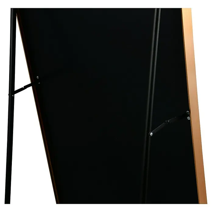Standspiegel Mira - 57 x 160 cm, Gold, Metall - Nahaufnahme der Rückseite eines goldgerahmten Spiegels mit Ständer.