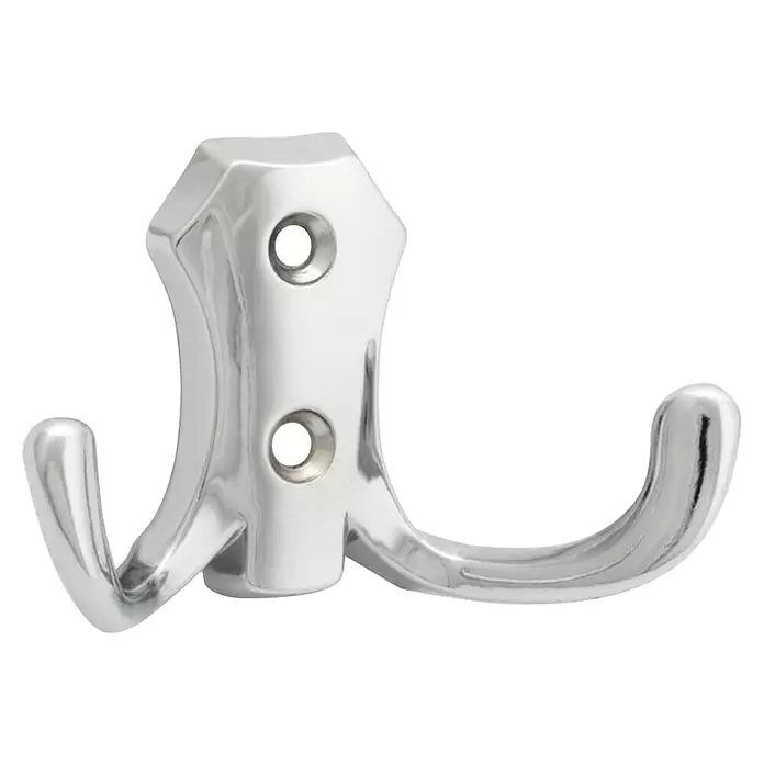Walteco Garderobenhaken Romana II - L x B x H: 77 x 47 x 30 mm, Anzahl Haken: 2 Stk., Verchromt - Polierter Chrom-Doppelwandhaken mit zwei Befestigungslöchern, bereit zur Montage.