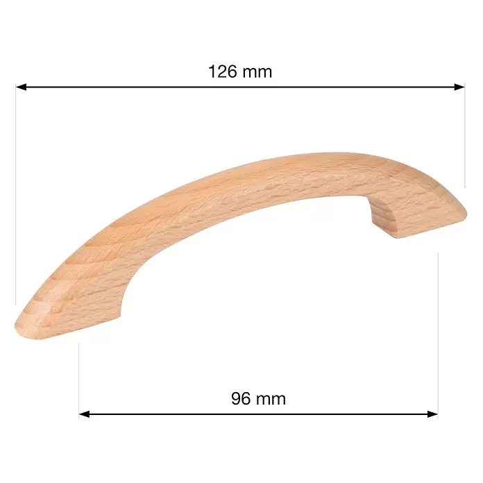 Walteco Möbelgriff Inka - Lochabstand: 96 mm, Holz, Holz-Optik - Gekrümmter Griff aus hellem Holz, 126 mm lang mit 96 mm Lochabstand.