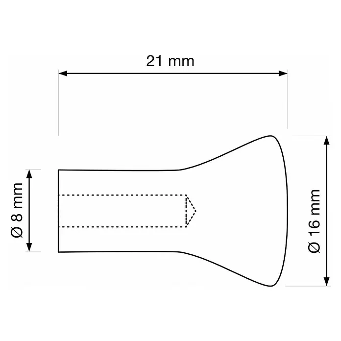 Walteco Möbelknopf Tucson - Durchmesser: 16 mm, Sonstige, Verchromt matt - Aderendhülse, 21mm lang, mit 8mm Eingangs-Ø und 16mm erweitertem Ende.