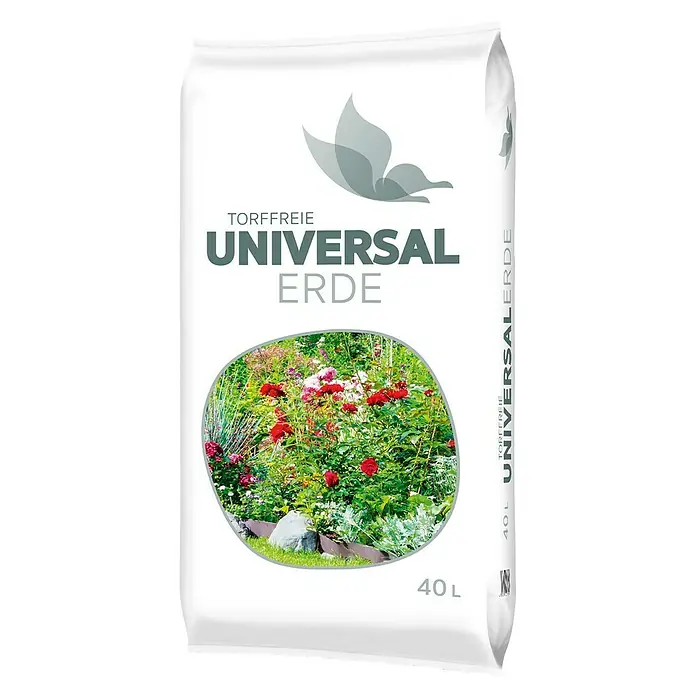 Blumenerde - 40 l - Abbildung einer Packung Torffreie Universal Erde, ideal für den Garten und Pflanzenliebhaber.