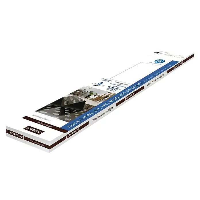 LOGOCLIC Dämmunterlage Vinyl Aquastop light - 6,254 m², Stärke: 1 mm - Produktverpackung für LOGOCLIC Vinyl Aquastop Light Bodenbeläge, ideal für stilvolle und wasserbeständige Innenräume.
