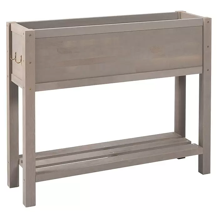 Sun Hochbeet Bloom 100 - 100 x 30 x 85 cm, Holz, Warmgrau - Hellgraues Hochbeet aus Holz mit unterem Lattenregal und Seitenhaken.