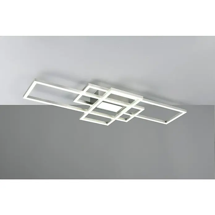 Reality Leuchten LED-Deckenleuchte Fresno - 28 W, L x B x H: 30 x 70 x 6,5 cm, Nickel, Warmweiß - Moderne LED-Deckenleuchte mit verschachtelten Quadraten in Weiß. Ideal für stilvolle Innenräume und energiesparende Beleuchtungslösungen.