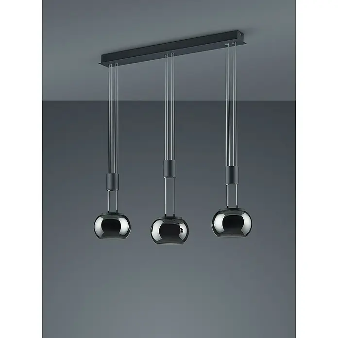 Trio Leuchten LED-Pendelleuchte Madison - 24 W, L x B x H: 18 x 82 x 150 cm, Schwarz matt, Warmweiß - Schwarze Pendelleuchte mit drei Glaskugeln und minimalistischem Design für eine stilvolle Beleuchtung im Raum.