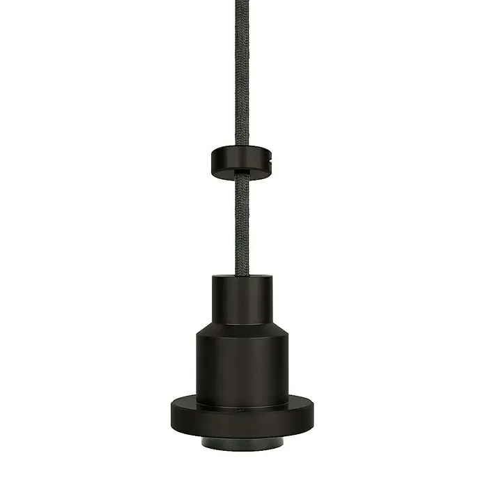 Osram Schnurpendel Vintage 1906 Pendulum Black - Schwarz, 200 cm, 60 W, E27 - Nahaufnahme eines schwarzen Pendelleuchten-Aufhängungssatzes mit Textilkabel.