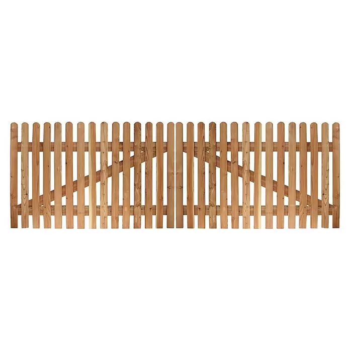 Joda Zauntor Kiel - 300 x 100 cm, Holz - Doppeltes Gartentor aus hellem Holz mit runden Latten.