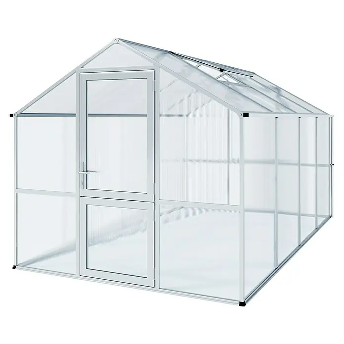 KGT Gewächshaus Rose IV - Außenmaß inkl. Dachüberstand (B x T): 233 x 429 cm, 10 mm, Pressblank - Ein modernes Gewächshaus aus transparentem Polycarbonat und Aluminiumrahmen, ideal für den Garten.