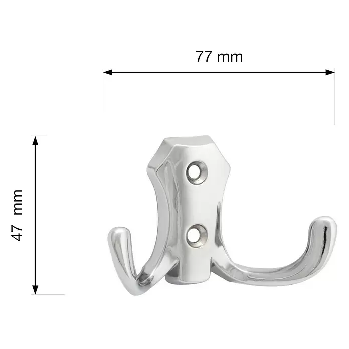 Walteco Garderobenhaken Romana II - L x B x H: 77 x 47 x 30 mm, Anzahl Haken: 2 Stk., Verchromt - Silberfarbener Metall-Doppelhaken, 77mm breit und 47mm hoch, zur Wandmontage.
