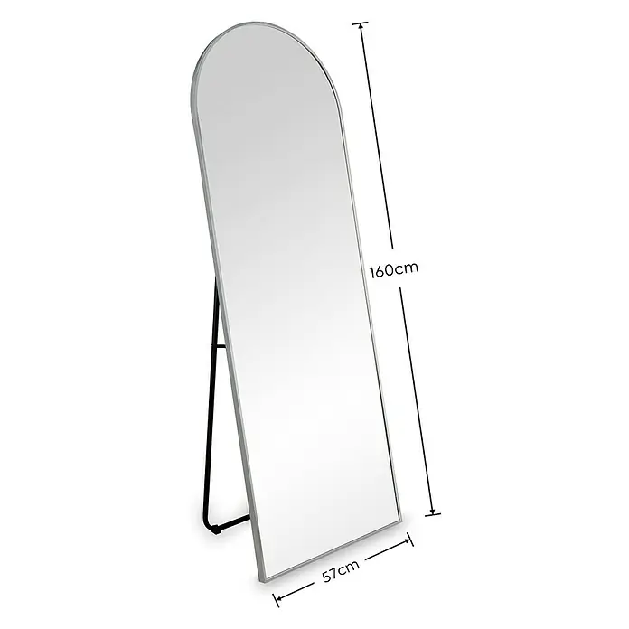 Standspiegel Mira - 57 x 160 cm, Silber, Metall - Stehender Ganzkörperspiegel mit silbernem Rahmen und Maßen von 160 cm Höhe und 57 cm Breite zur stilvollen Raumgestaltung.