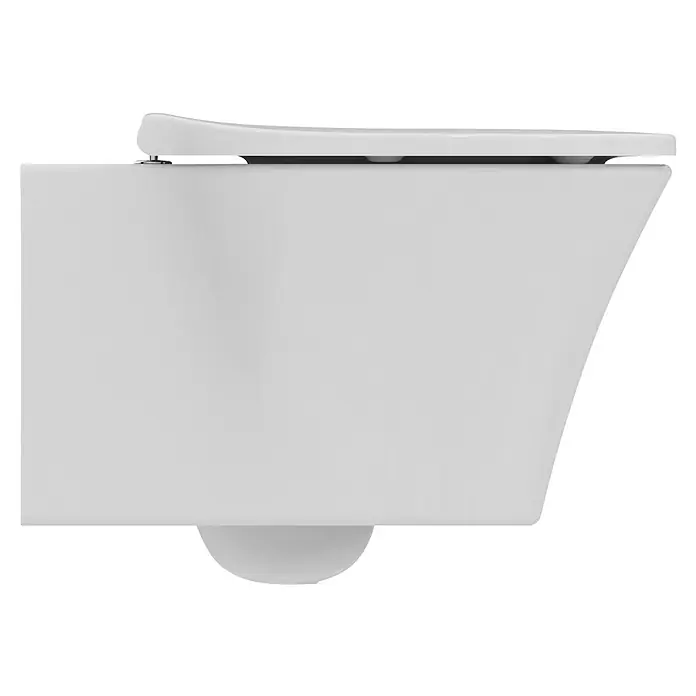 Ideal Standard Connect Air Wand-WC-Set AquaBlade - Spülrandlos, Ohne Spezialglasur, Spülform: Tief, WC Abgang: Waagerecht, Weiß - Dieses Bild zeigt eine wandhängende Toilette in schlichtem Weiß. Das moderne Design passt ideal in jedes Badezimmer.