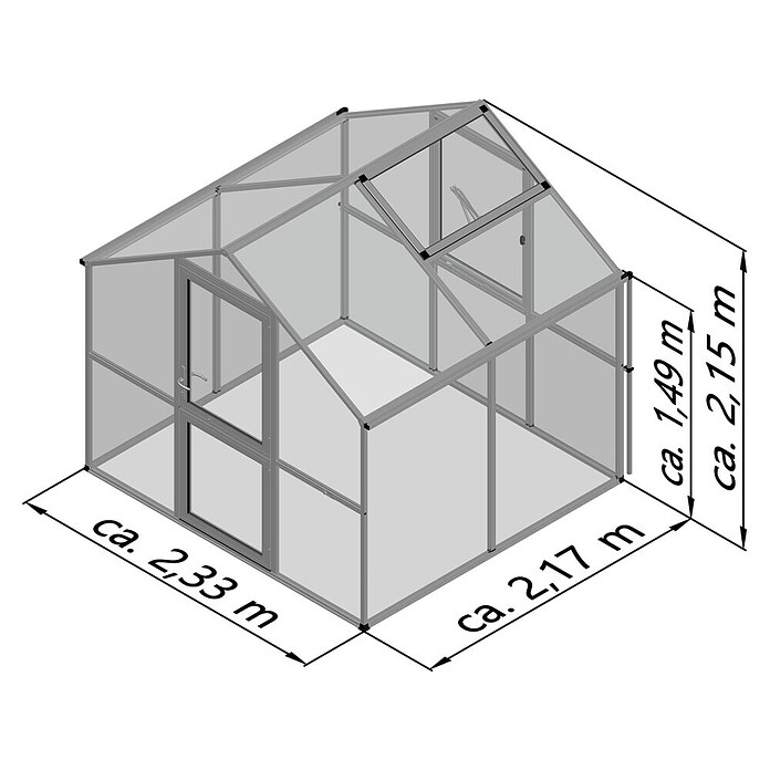 KGT Gewächshaus Rose II (2,17 x 2,33 x 2,15 m, Polycarbonat, Glasstärke: 10 mm, Moosgrün)