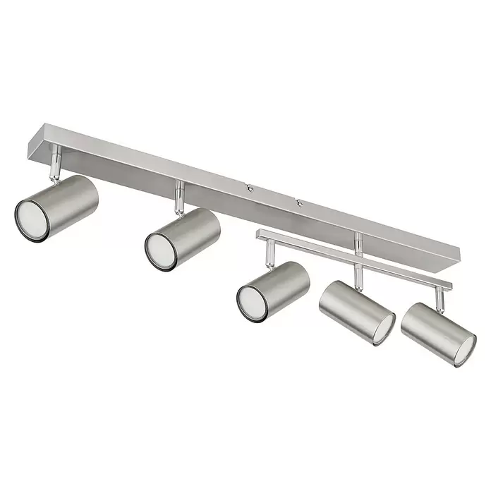 Globo Robby LED-Deckenleuchte - 35 W, L x B x H: 70 x 35 x 17 cm, Nickel-matt - Deckenleuchte aus gebürstetem Metall mit fünf verstellbaren zylindrischen Strahlern.