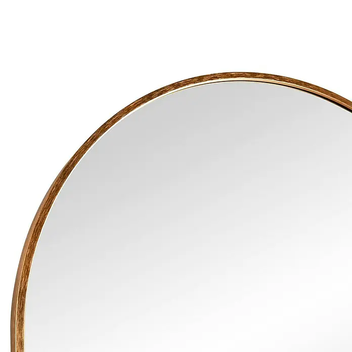 Standspiegel Mira - 57 x 160 cm, Gold, Metall - Nahaufnahme eines runden Spiegels mit goldenem Rahmen, der einen Hauch von Eleganz und Stil in jeden Raum bringt.