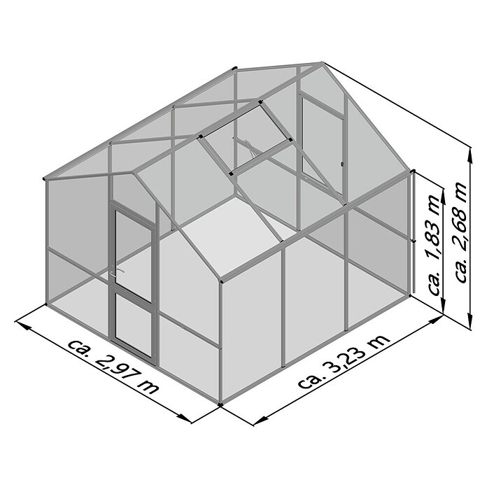 KGT Gewächshaus Lilie III (3,23 x 2,97 m, Polycarbonat, 10 mm, Pressblank)