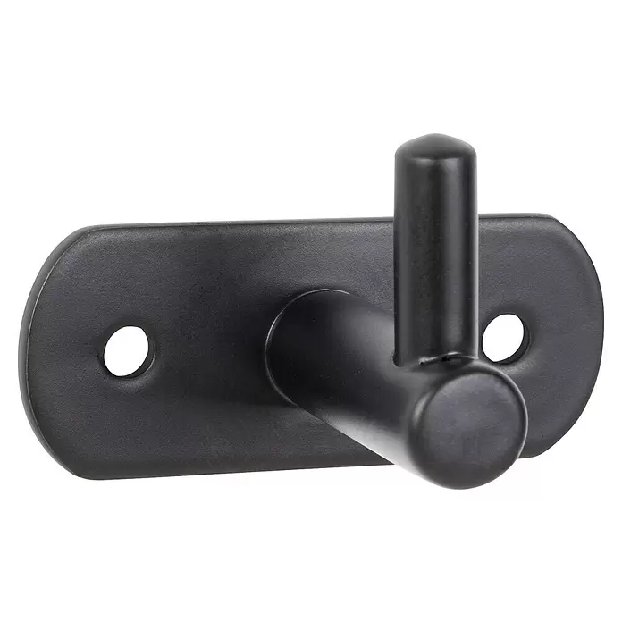 Walteco Garderobenhaken - L x B x H: 40 x 60 x 39 mm, Anzahl Haken: 1 Stk., Mattschwarz - Matter schwarzer Metall-Wandhaken mit rechteckiger Platte und zwei Befestigungslöchern. Zylindrischer Arm verläuft horizontal und dann vertikal.